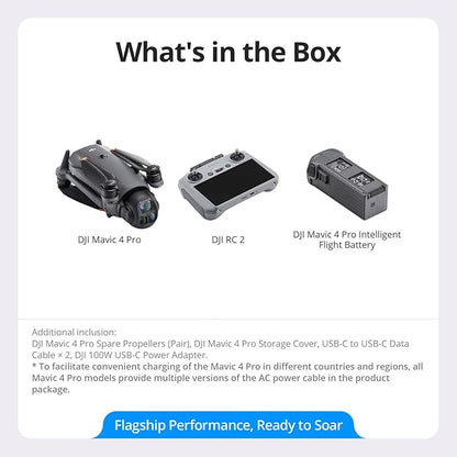 DJI Mavic 4 Pro Drone with DJI RC 2, Flagship Tri-Camera Drone with 100MP 4/3 CMOS Hasselblad Camera, for Professionals, 30km/18.6mi Video Transmission, 51-Min Max Flight Time