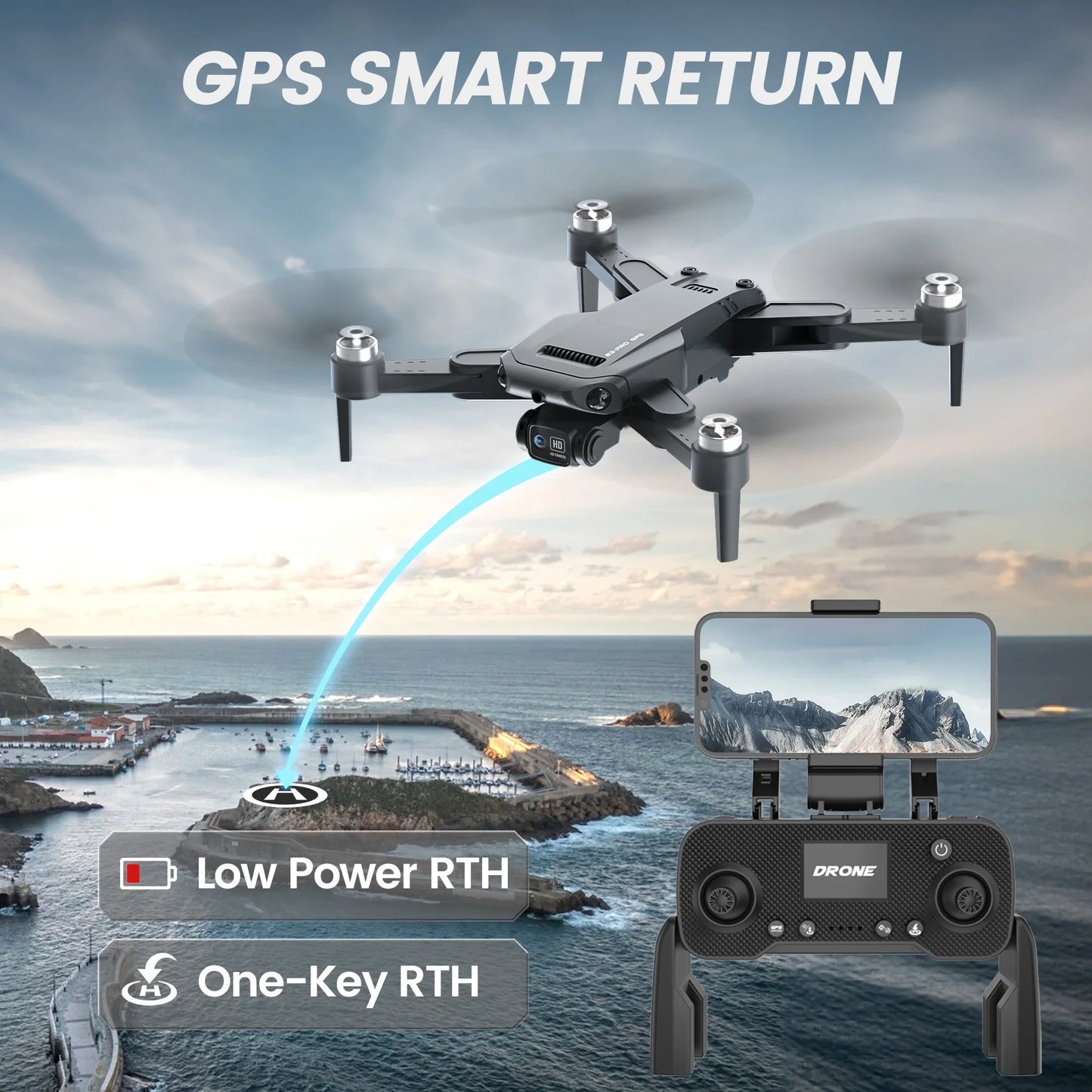 B3-PRO GPS Foldable Drone with 4K HD Camera for Adults, Brushless Motor, 2 Batteries, Black — product view 5
