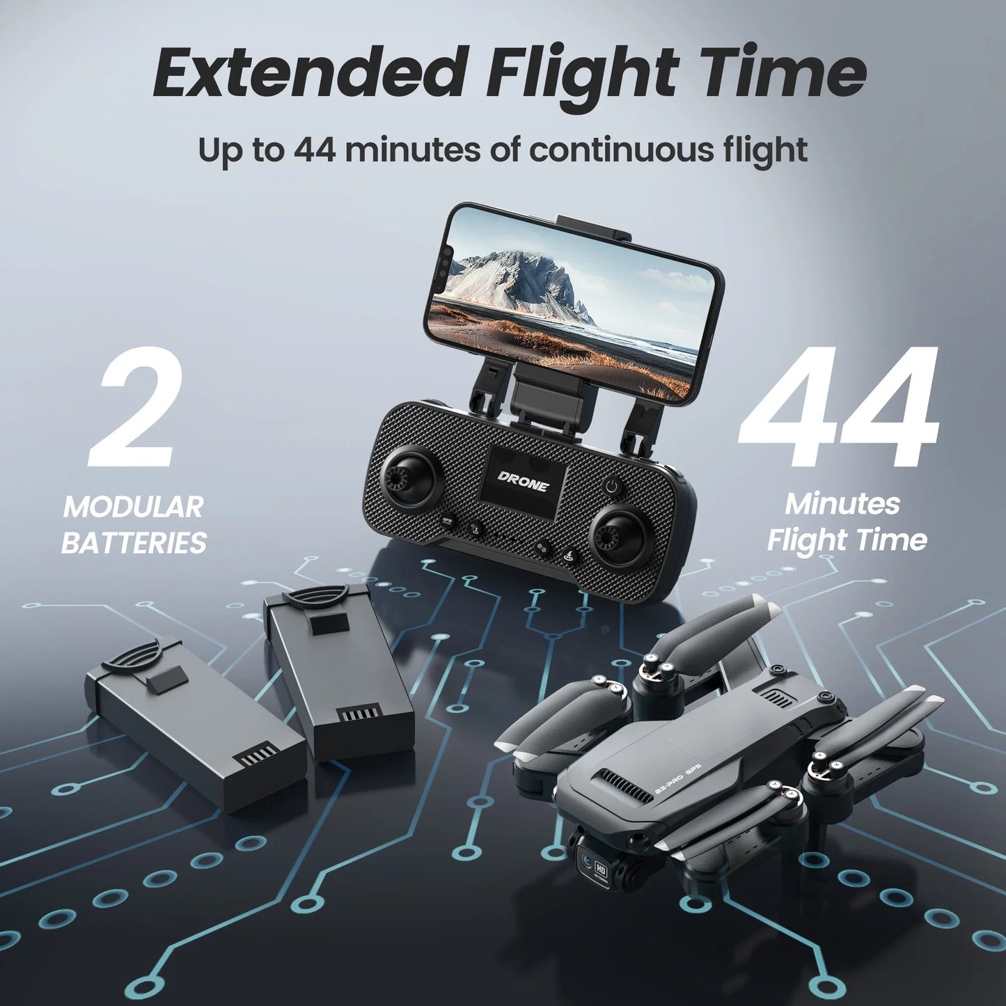 B3-PRO GPS Foldable Drone with 4K HD Camera for Adults, Brushless Motor, 2 Batteries, Black — product view 6