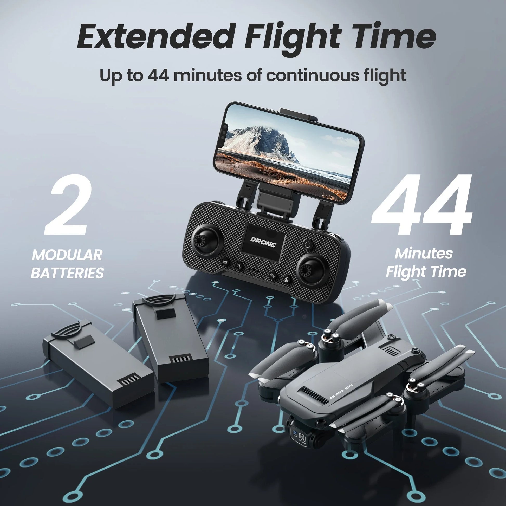 B3-PRO GPS Foldable Drone with 4K HD Camera for Adults, Brushless Motor, 2 Batteries, Black — product view 6