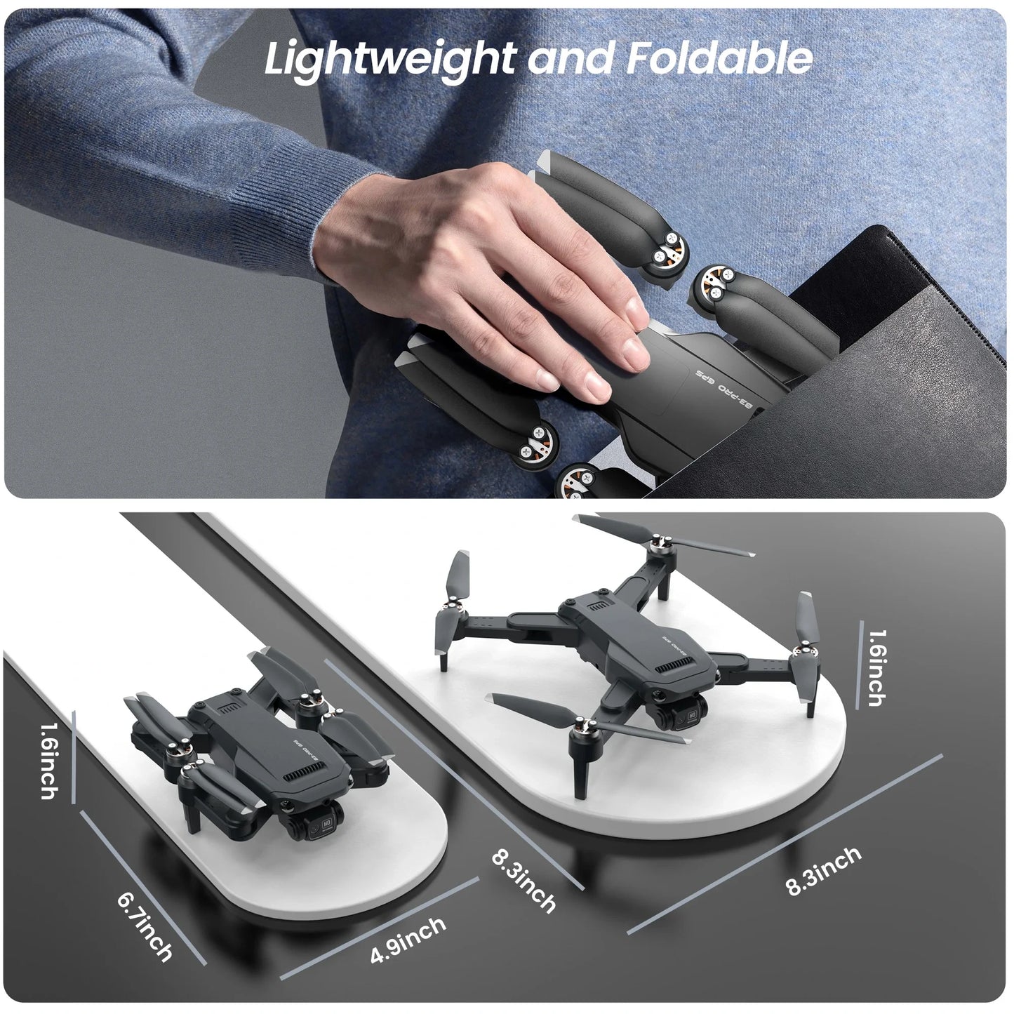 B3-PRO GPS Foldable Drone with 4K HD Camera for Adults, Brushless Motor, 2 Batteries, Black — product view 7