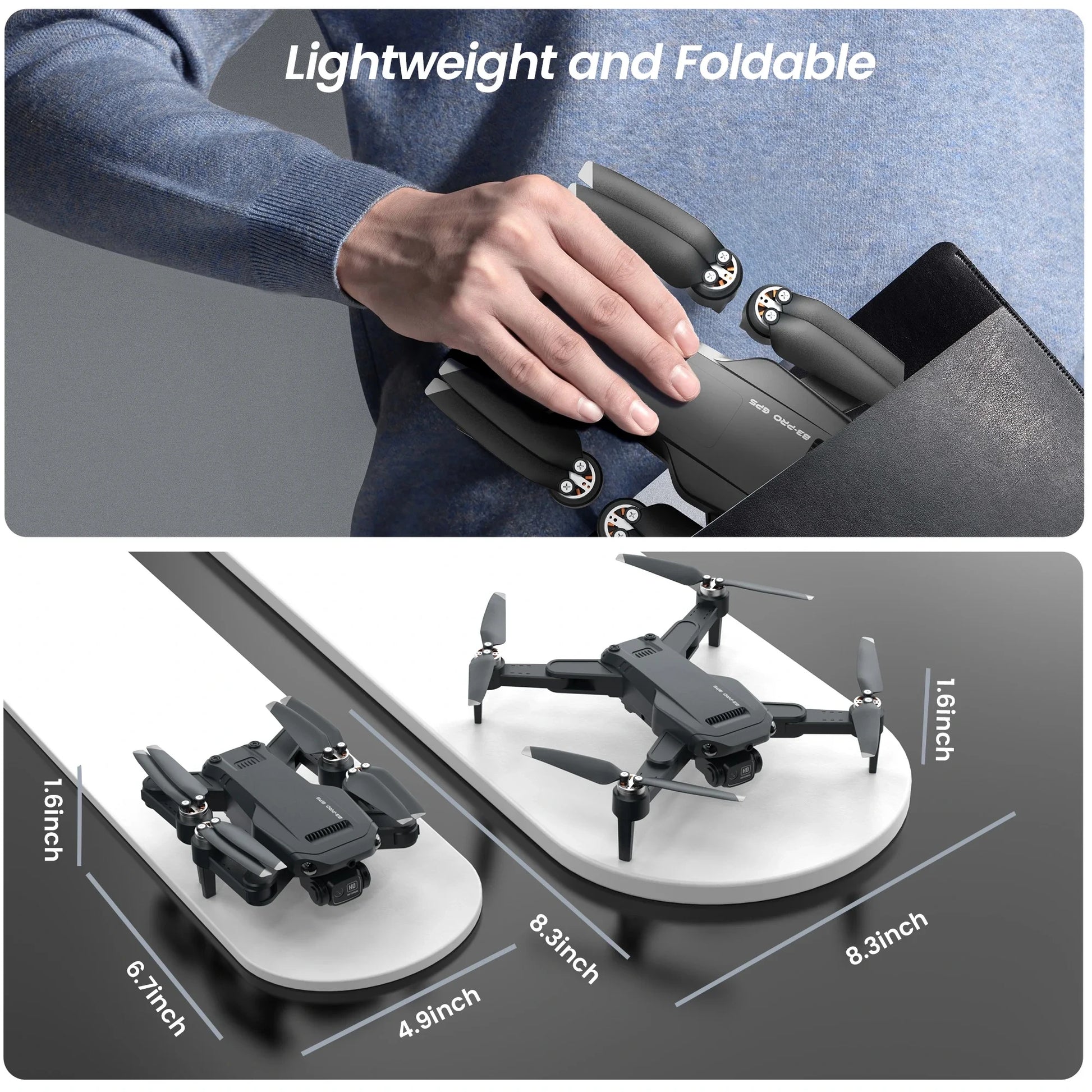 B3-PRO GPS Foldable Drone with 4K HD Camera for Adults, Brushless Motor, 2 Batteries, Black — product view 7