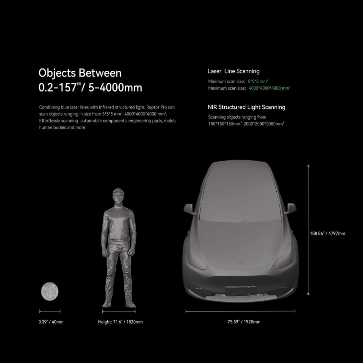 Creality 3D Scanner Raptor Pro for 3D Printing, Handheld 3D Scanner 0.02Mm Accuracy, 22+7 Blue Laser & NIR, 60Fps High-Speed & 5MM to 4M Objects, 24-Bit Full-Color Scanning for Windows Macos — product view 3